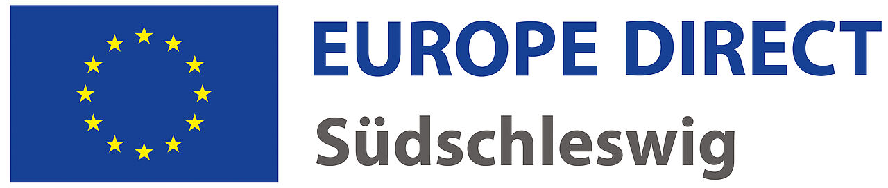 Logo des EUROPE DIRECT Südschleswig mit Europafahne